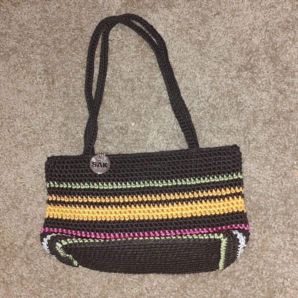 The Sax woven black and colored striped crochet shoulder bag purse handbag
